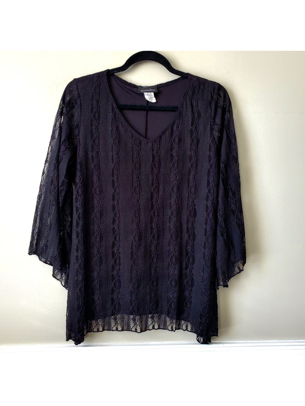 Vtg Women Black Lace Whimsigoth Top Shirt M Dark Romance Fairy Grunge Witchy USA